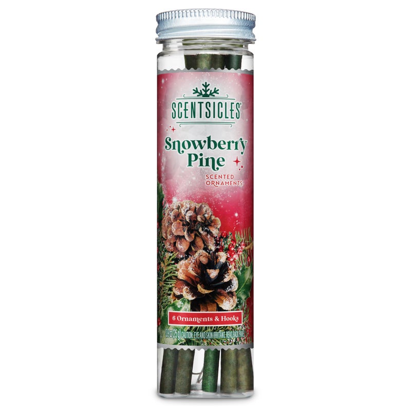 Scentsicles Snowberry Pine Scented Christmas Ornaments with Hooks - 1 Bottle (6 Sticks Total) - Image 1